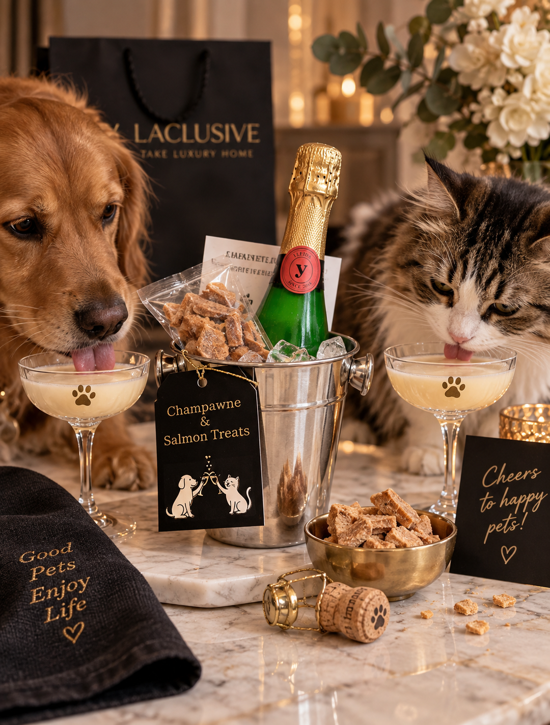Champawne & Salmon Treats – luxe cadeauset voor hond en kat - Een bubbel voor je beste maatje 🥂🐾