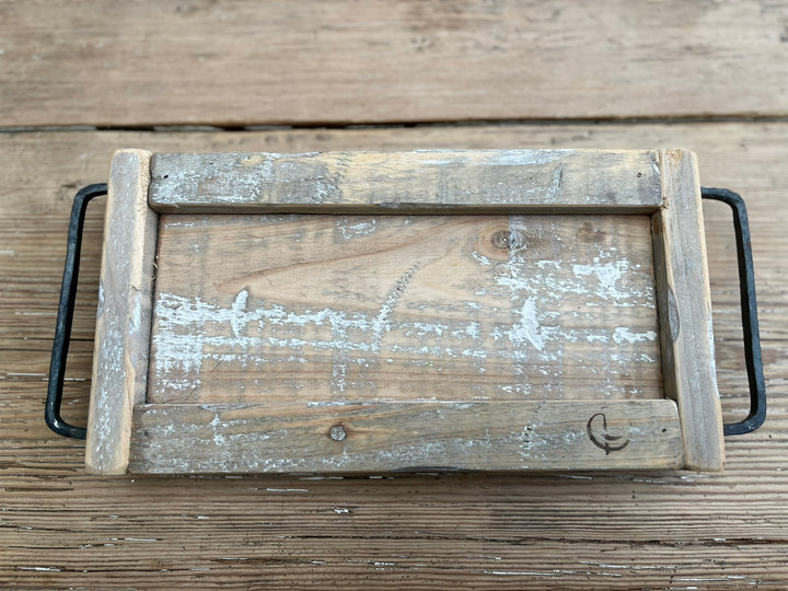 Vintage houten  tray met (verwijderbaar) nepbont