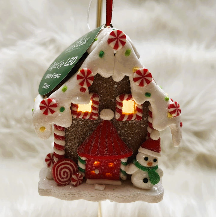 Kerstboom hanger peperkoek huisje met led